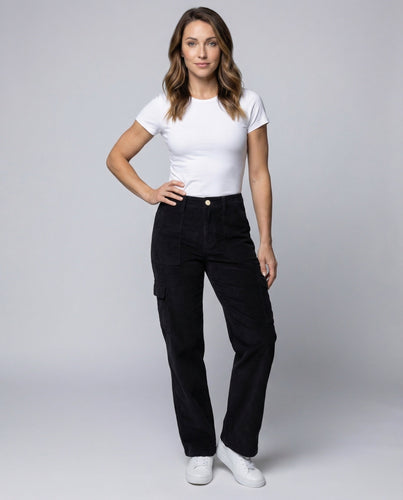 Women's high-waisted corduroy cargo pants