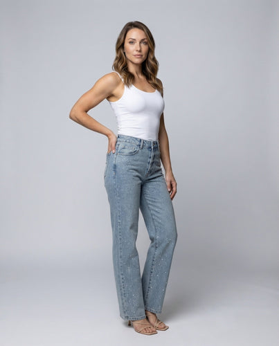 Ladies polka dot high-waisted jeans