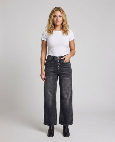 Women's high-rise wide ankle-length jeans
