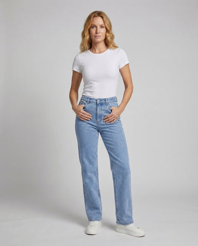 Women high-waisted denim palazzo pants with straight leg