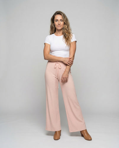 Women's Wide-Leg Lounge Pants with Ribbed Structure.