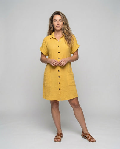 Women's casual muslin shirt dress.