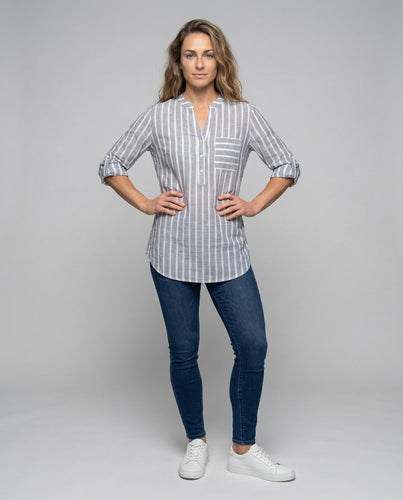 Women's casual striped linen tunic shirt.