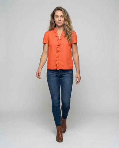 Women's lightweight cotton blend ruffle tunic.