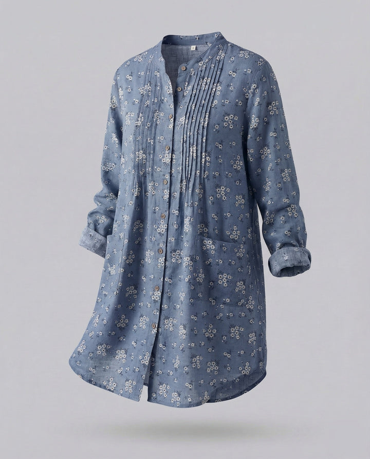 Women’s lightweight linen tunic with floral print.