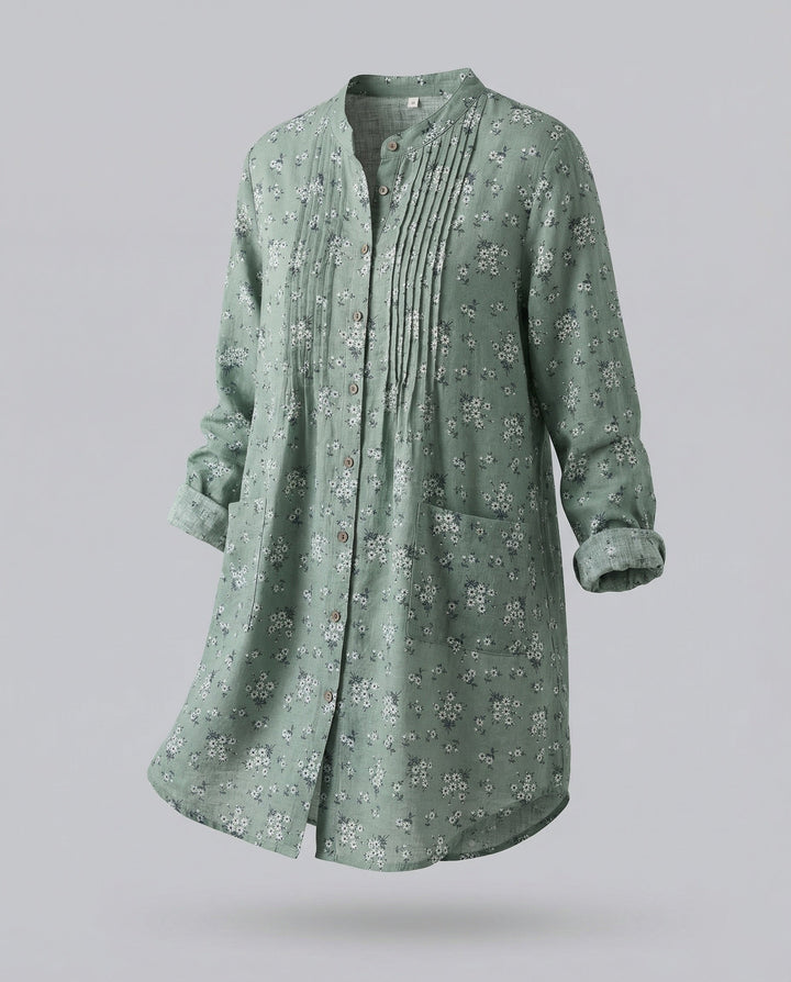 Women’s lightweight linen tunic with floral print.