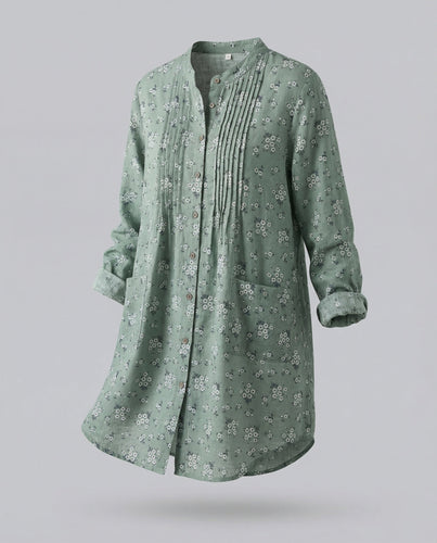Women’s lightweight linen tunic with floral print.