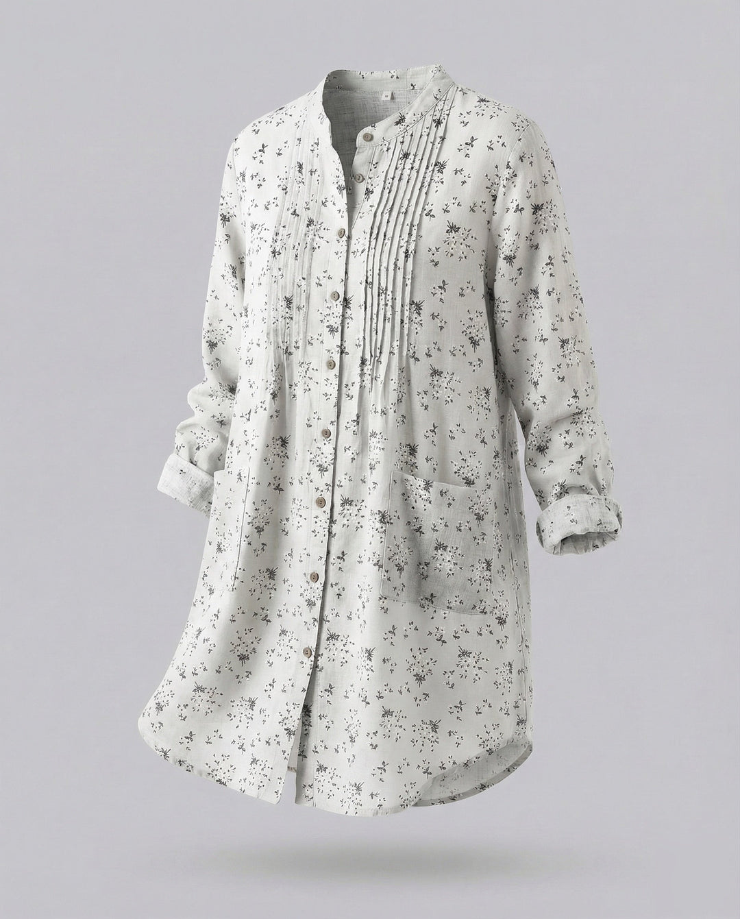 Women’s lightweight linen tunic with floral print.