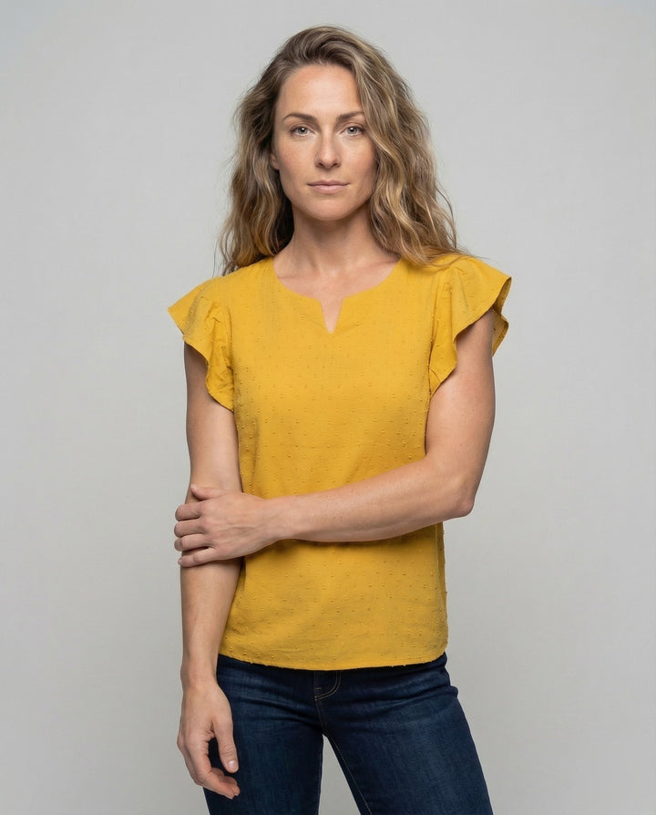 Ladies lightweight structured cotton-linen blouse.