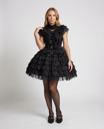 Women's short bodice dress with puff sleeves