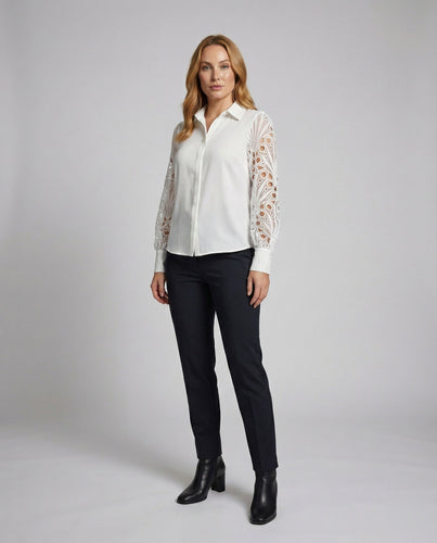 Women's short wrap top with trumpet sleeves