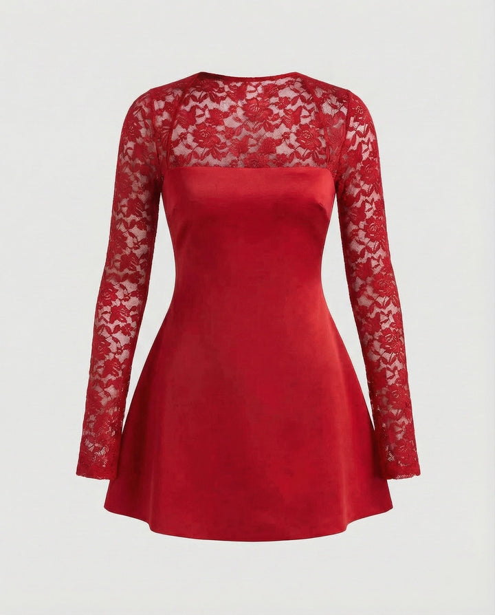 Women's strapless mini dress with lace sleeves