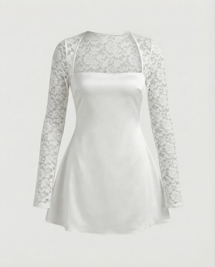 Women strapless mini dress with lace sleeves