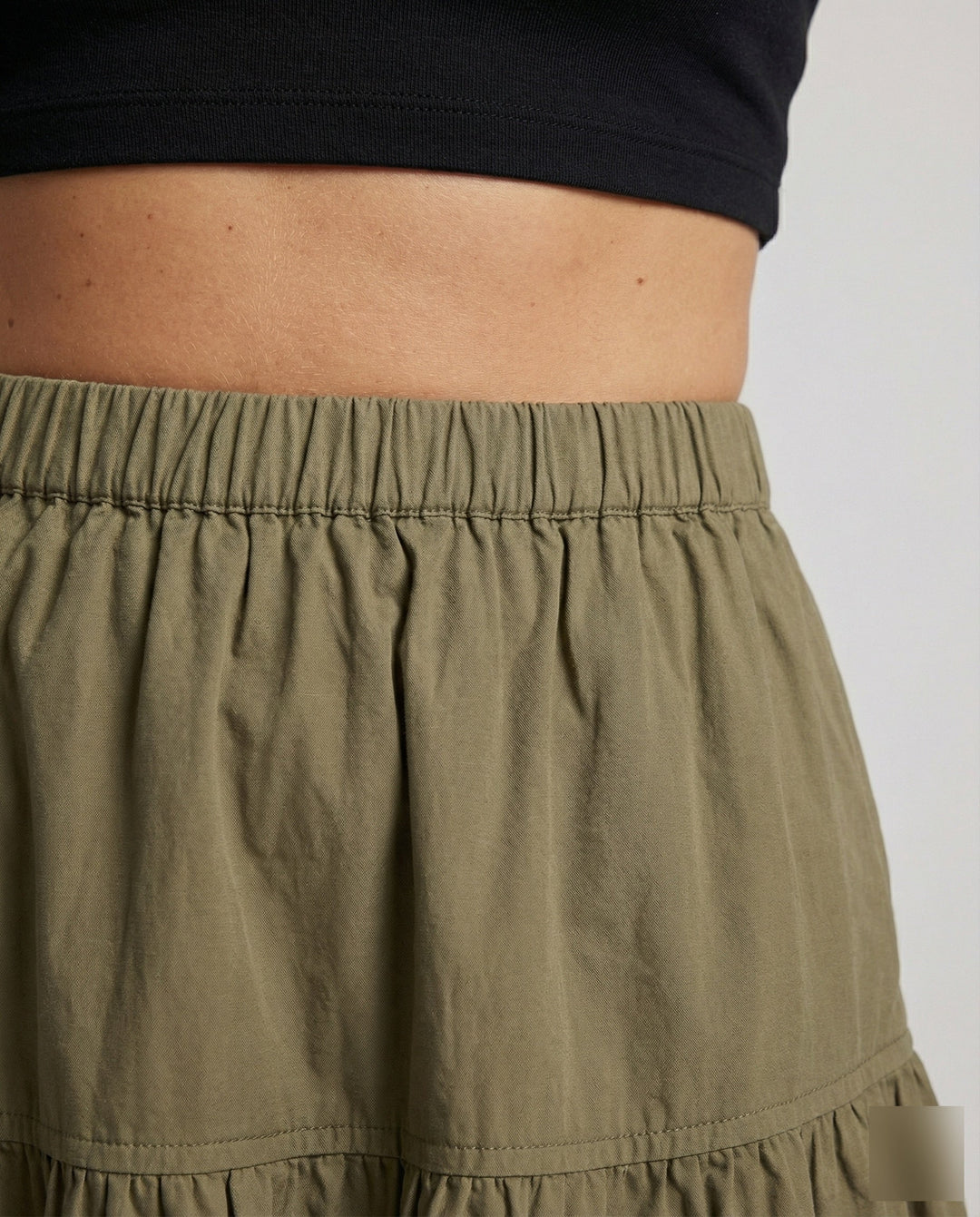 Ladies soft midi tiered skirt with elastic waistband