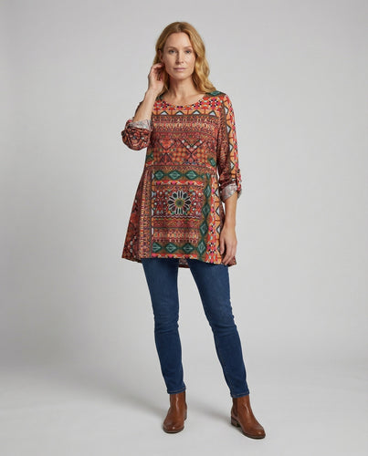 Women loose Boho tunic with ethnic print