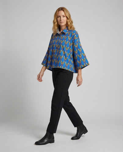 Ladies wide boxy blouse with allover print