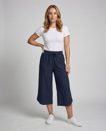 Women's wide linen-look culottes with a curved hem