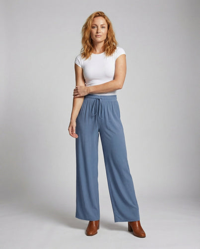 Women's wide palazzo pants with smocked waistband