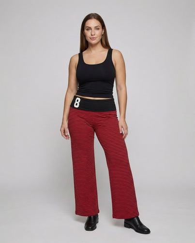 Women's wide striped palazzo pants with numbers application
