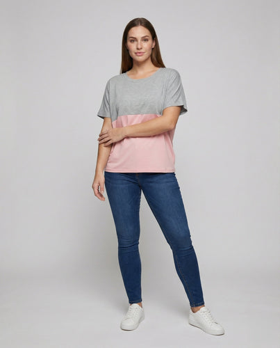 Women two-tone batwing fine-knit top