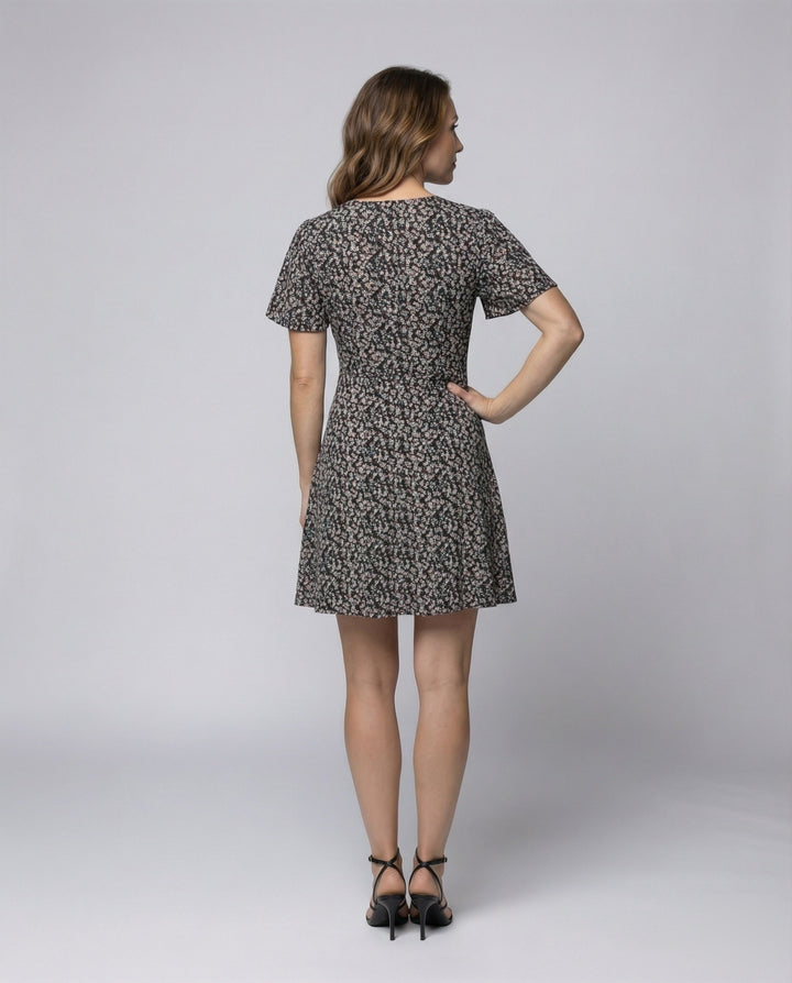 Women's Wrap Mini Dress with Flutter Sleeves