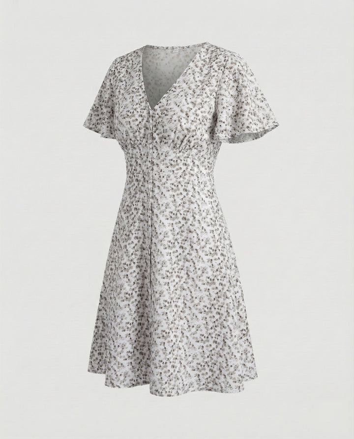 Women's Wrap Mini Dress with Flutter Sleeves