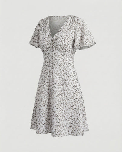 Women's Wrap Mini Dress with Flutter Sleeves