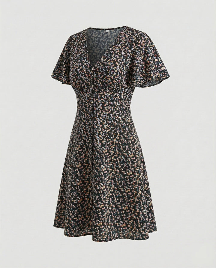 Women's Wrap Mini Dress with Flutter Sleeves