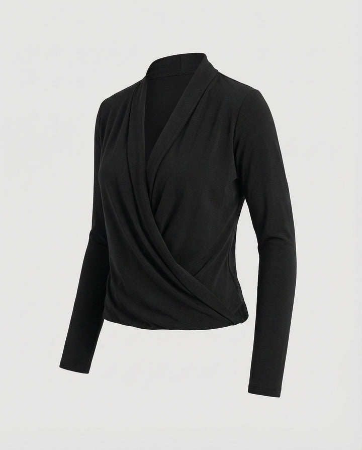 Women’s wrap blouse with waterfall draping
