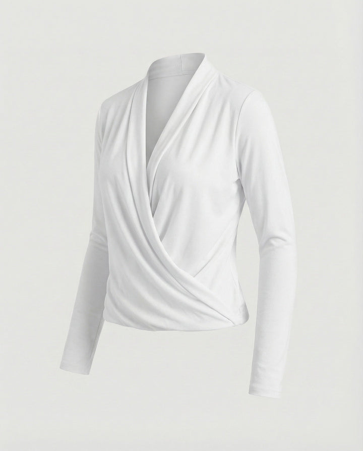 Women’s wrap blouse with waterfall draping