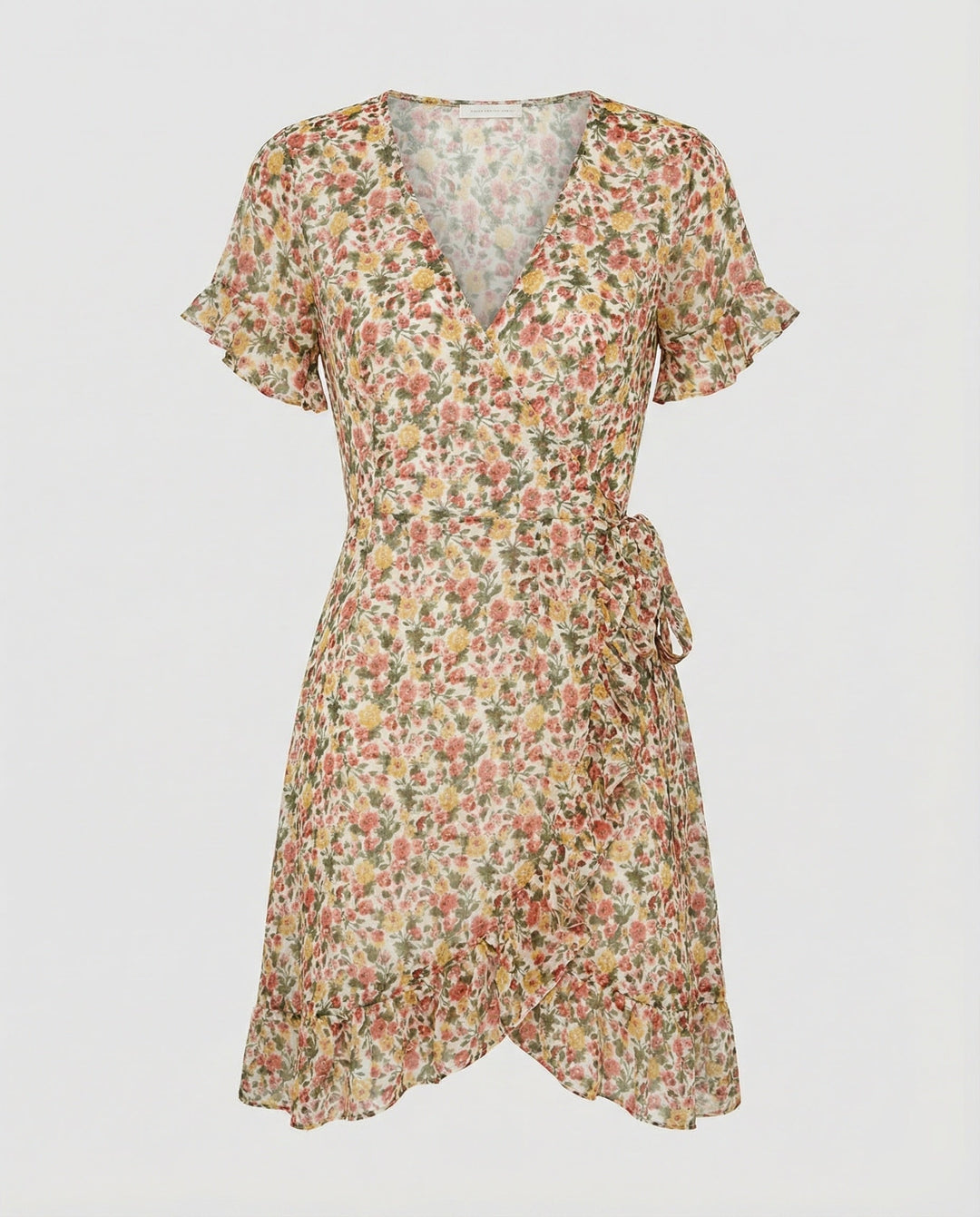 Women's wrap dress with asymmetrical ruffle hem