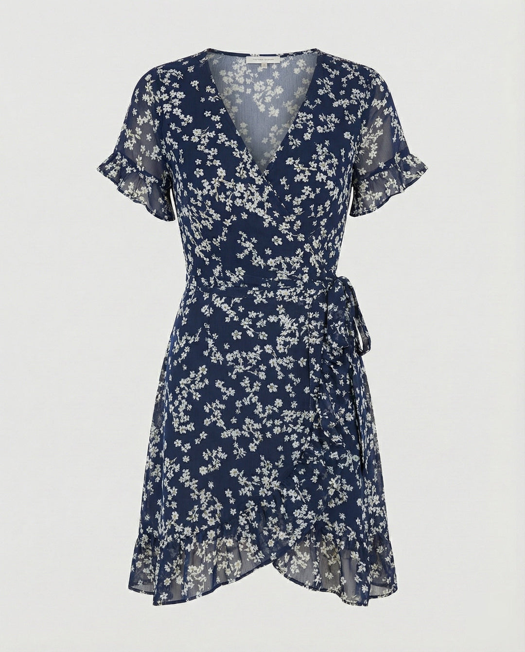 Women's wrap dress with asymmetrical ruffle hem