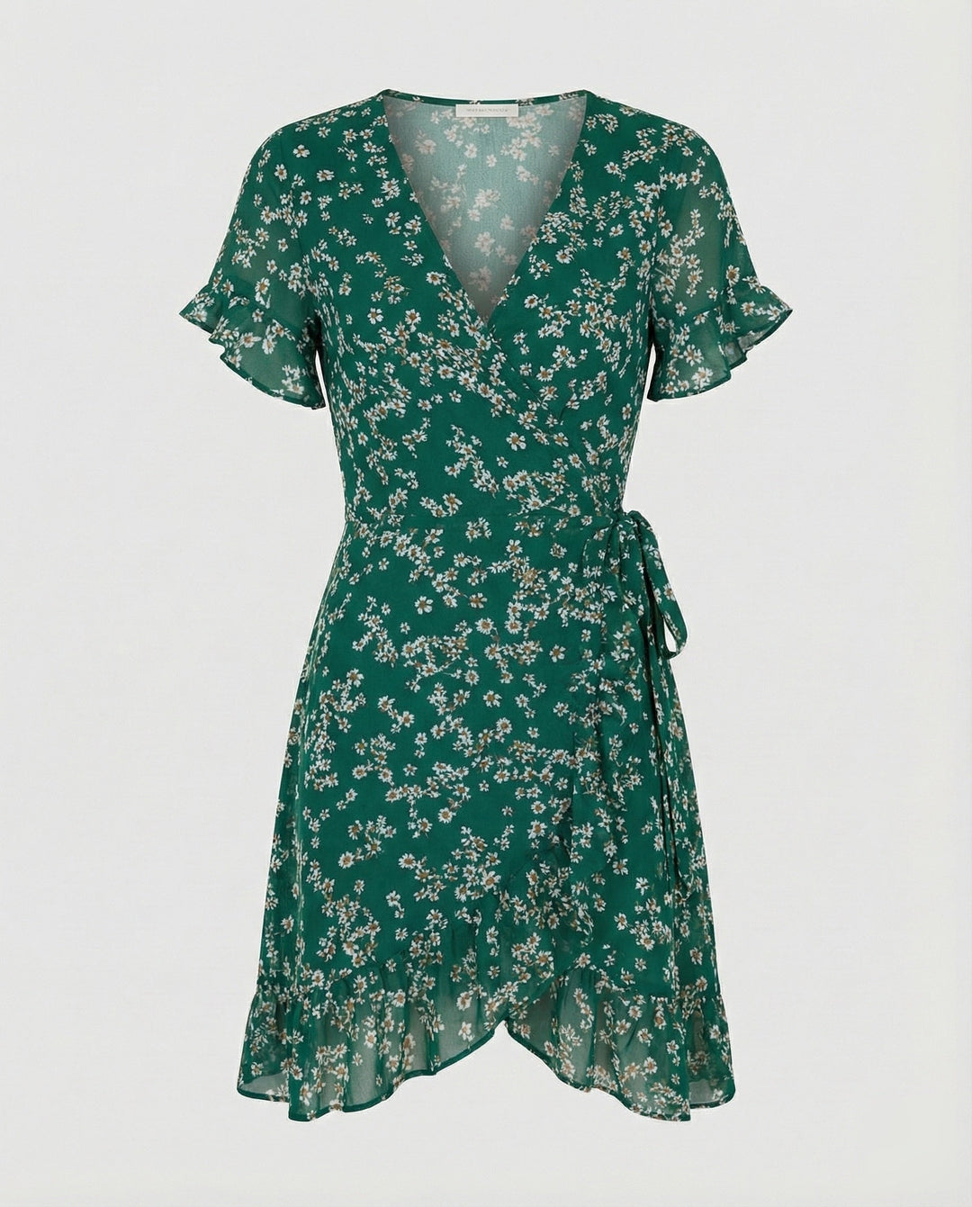 Women's wrap dress with asymmetric ruffle hem