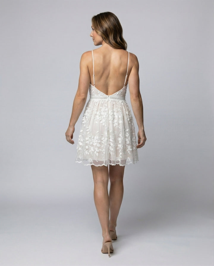 Women's delicate lace mini dress with spaghetti straps