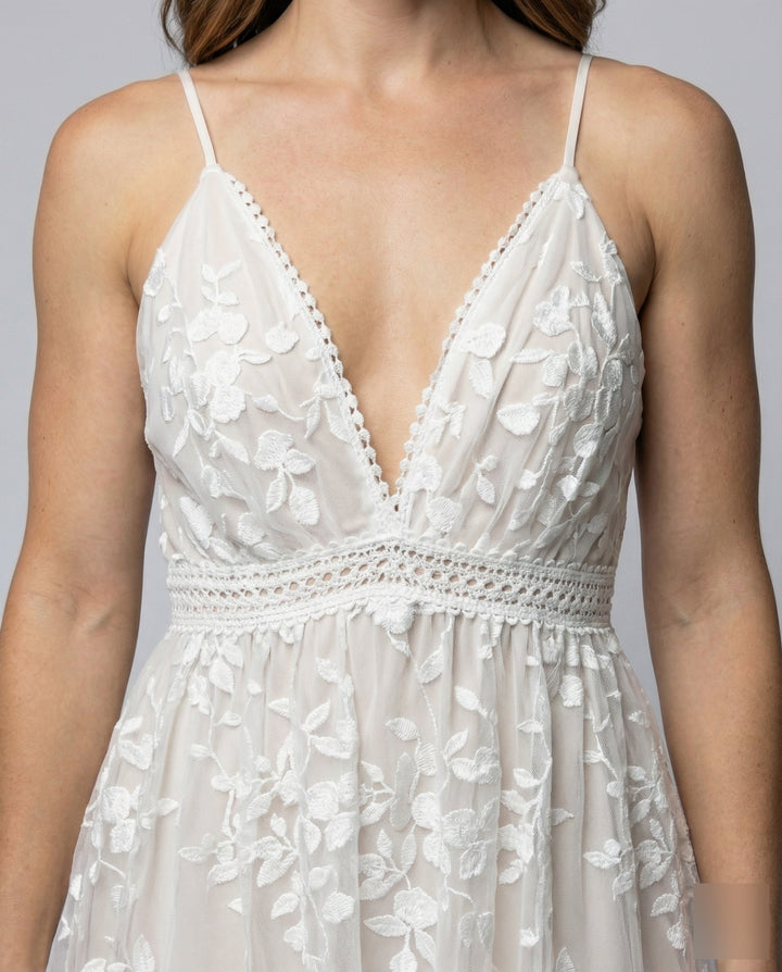 Ladies delicate lace mini dress with spaghetti straps