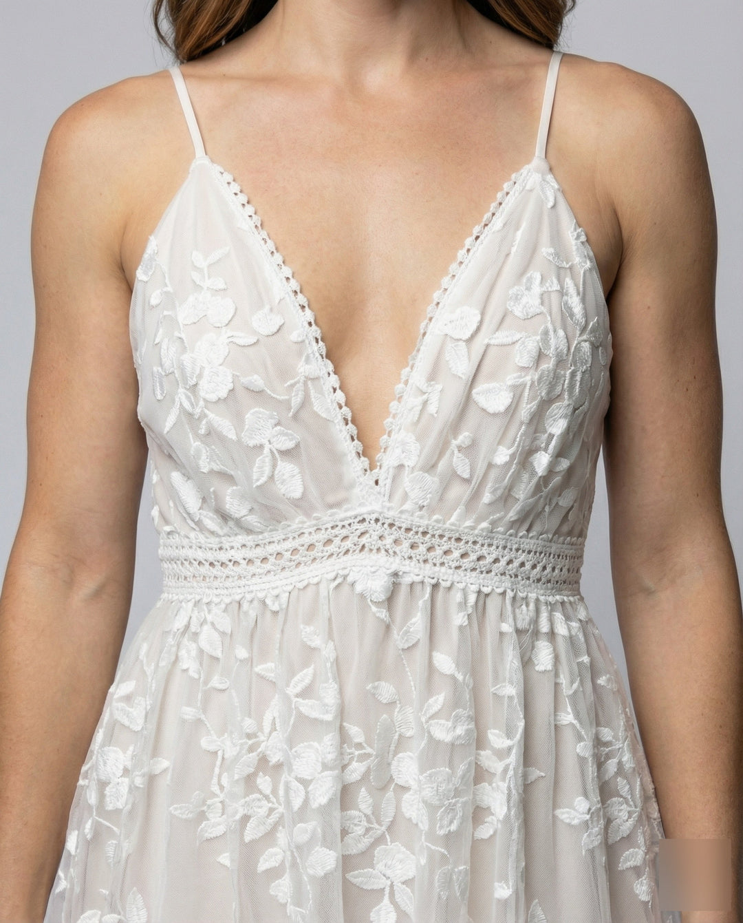 Women's delicate lace mini dress with spaghetti straps