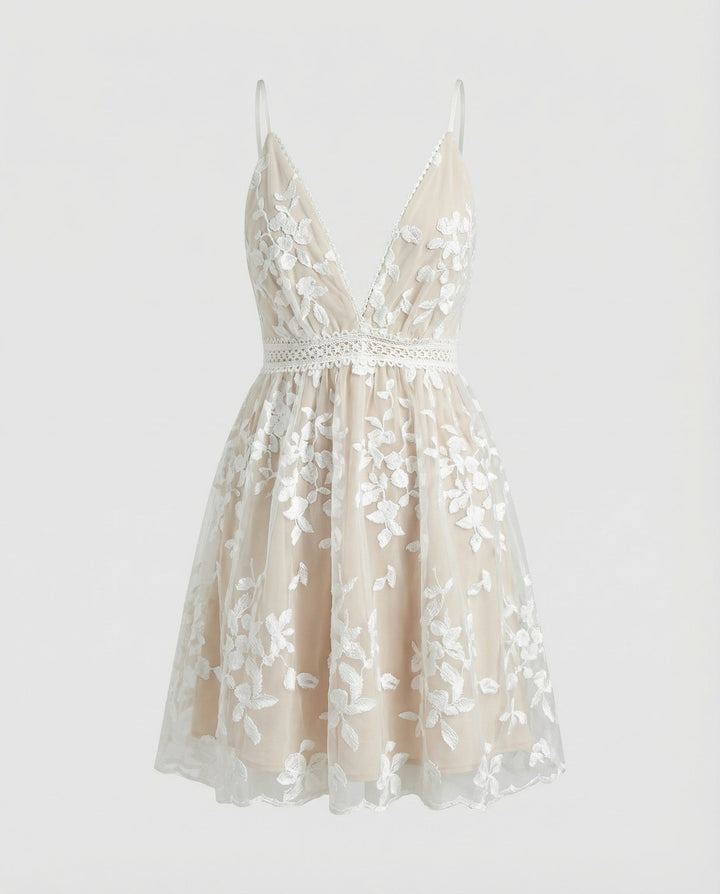 Ladies delicate lace mini dress with spaghetti straps