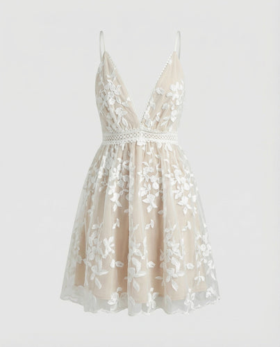 Ladies delicate lace mini dress with spaghetti straps