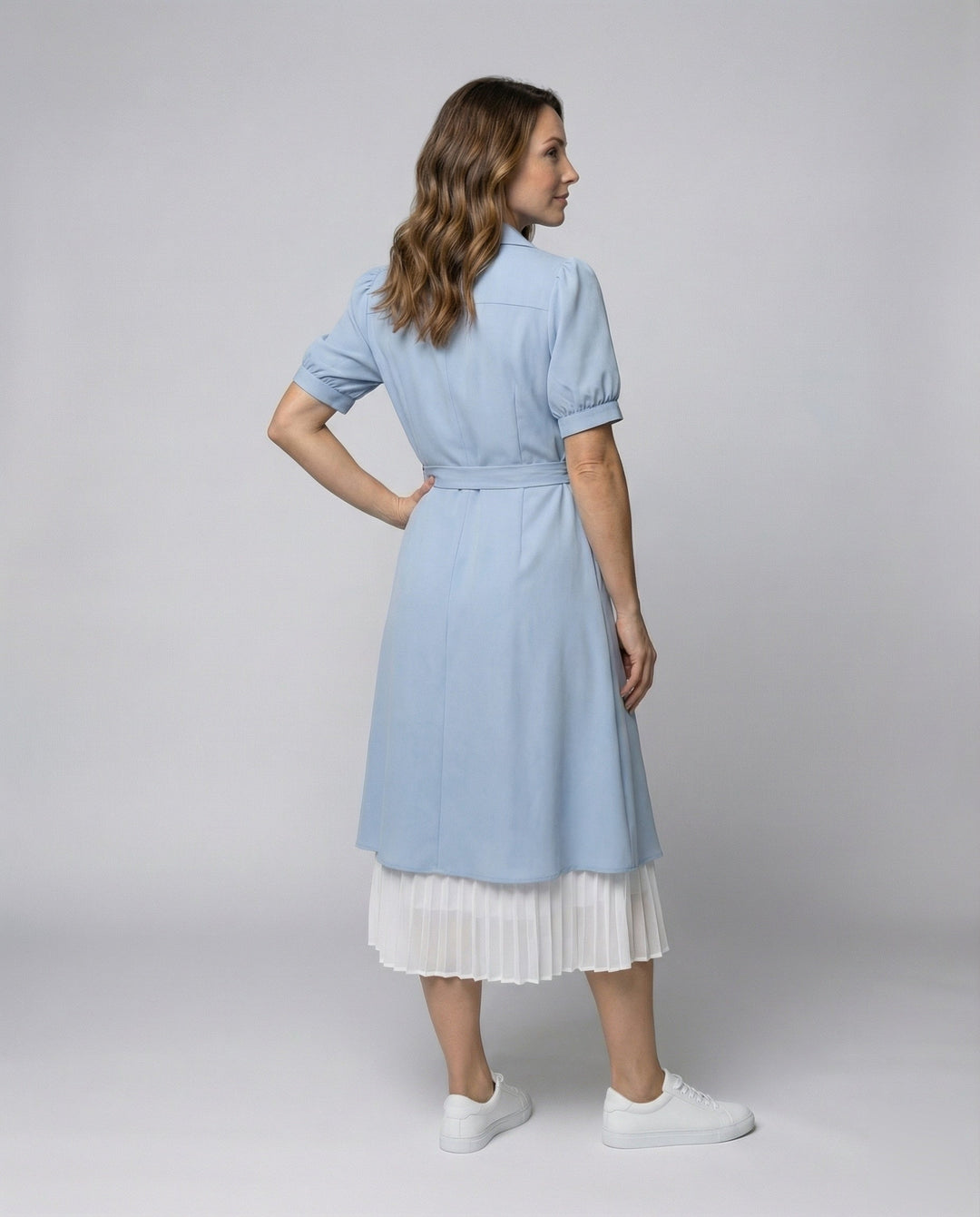 Women's two-layer shirt dress with pleated underskirt