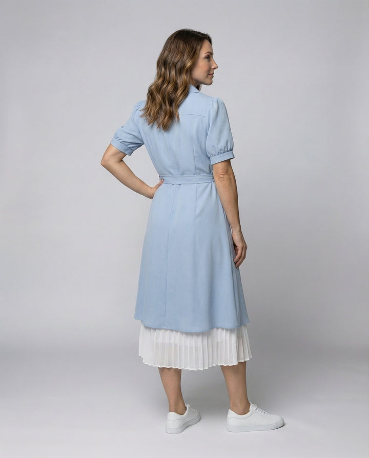 Women's two-layer shirt dress with pleated underskirt