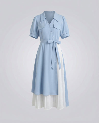 Women's two-layer shirt dress with pleated underskirt