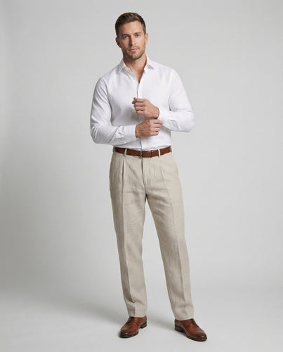 Men's elegant linen trousers with pleats