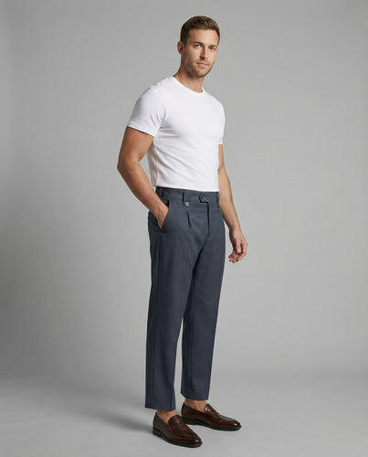 Men's elegant tailored trousers with button tabs