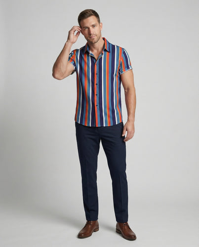 Men's short-sleeved stand collar shirt