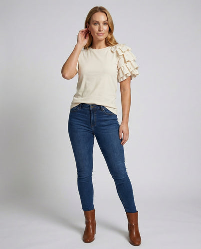 Women's asymmetric ruffle T-shirt