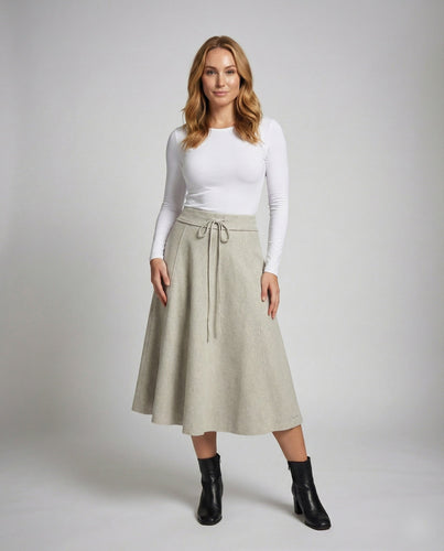Women flared wool knit maxi skirt
