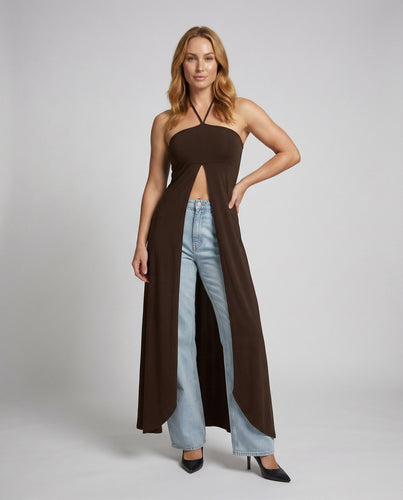 Ladies belly-free halter maxi top