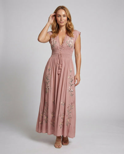 Women's embroidered beach maxi dress