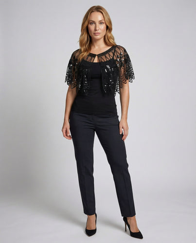 Women's embroidered tulle capelet with sequins