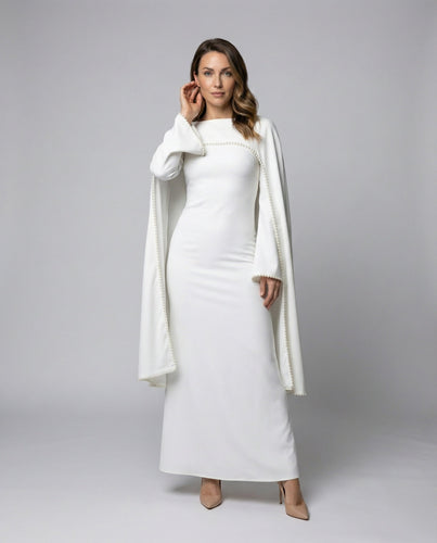 Women's floor-length Abaya dress with pearl trim